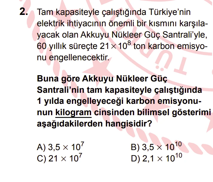 2024 LGS Matematik Soru 2 – Bilimsel Gösterim ve Birim Dönüşümü | Bakırköy LGS Özel Ders Yorumlu Anlatım